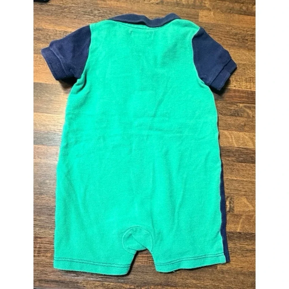 Vintage Y2K Ralph Lauren collared romper. SZ 6 months.  Green & blue Horse logo